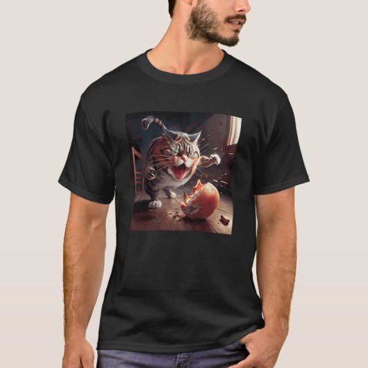 Katze kämpft gegen Bacon und Eier T-Shirt (Vorderseite)
