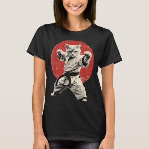 Katze Karate Judo Japan Japanische Flagge Lustige T-Shirt