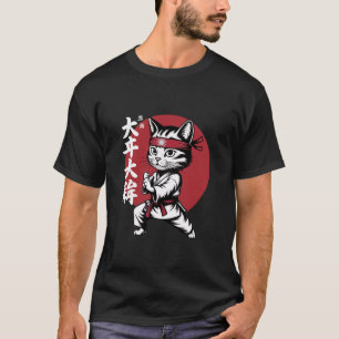 Katze Karate Judo Japan Japanische Flagge Lustige  T-Shirt