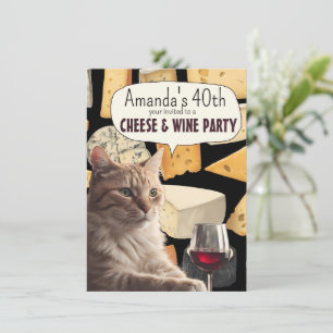 Katze Käse- und Weinparty lustige Party-Einladung Einladung