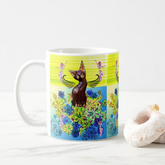 Katze Kätzchen Blumen Tasse (Mit Donut)