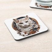 Katze, Kätzchen mit Blume Getränkeuntersetzer (Linke Seite)