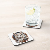 Katze, Kätzchen mit Blume Getränkeuntersetzer (Rechte Seite)