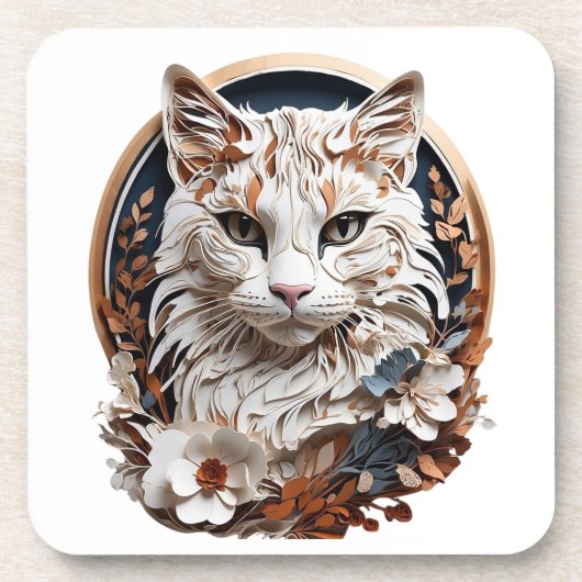 Katze, Kätzchen mit Blume Getränkeuntersetzer (Vorderseite)