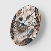 Katze, Kätzchen mit Blume Runde Wanduhr (Winkel)