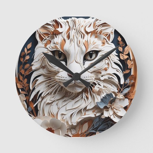 Katze, Kätzchen mit Blume Runde Wanduhr (Vorderseite)
