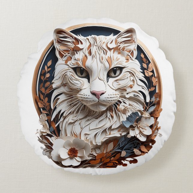 Katze, Kätzchen mit Blume Rundes Kissen (Vorderseite)