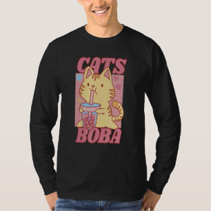 Katze Katze Mit Bubbletea Boba Perlen Süß Bunt C T-Shirt