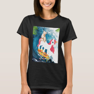 Katze Katze Surfen Pizza Katzen Reiten Einhorn Hau T-Shirt