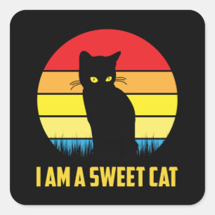 Katze Katzen Katzenliebhaber Kitten Retro Vintage Quadratischer Aufkleber
