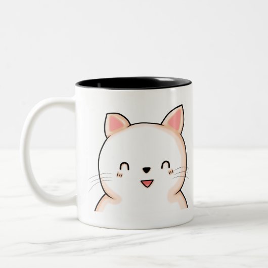 Katze Katzenkatze Kawaii Augen Zeichnend Tier. Zweifarbige Tasse (Links)