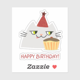 Katze Kawaii Alles Gute zum Geburtstag Aufkleber