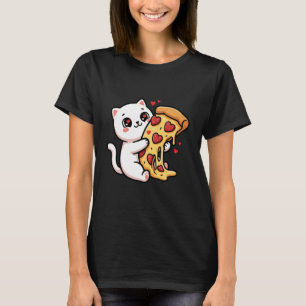 Katze Kawaii Weiße Umarmen Pizza Herz Pepperoni Es T-Shirt