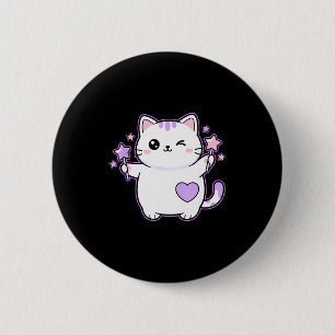 Katze Kawaii Zwinkerkatze Magischer Stern Zauberst Button