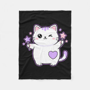 Katze Kawaii Zwinkerkatze Magischer Stern Zauberst Fleecedecke