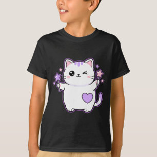 Katze Kawaii Zwinkerkatze Magischer Stern Zauberst T-Shirt