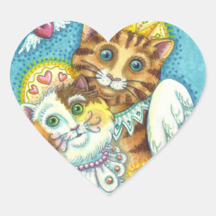KATZE, KITTEN & MAUSANGELN IN HEAVEN, HALO & WINGS Herz-Aufkleber