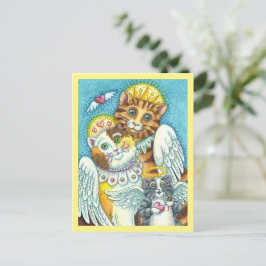 KATZE, KITTEN & MAUSANGELN IN HEAVEN, HALO & WINGS POSTKARTE (Stehend Vorderseite)