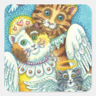 KATZE, KITTEN & MAUSANGELN IN HEAVEN, HALO & WINGS QUADRATISCHER AUFKLEBER