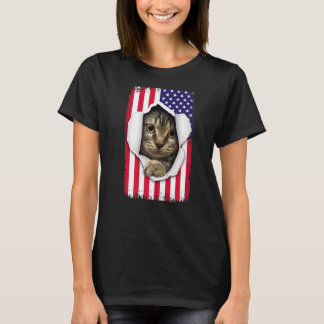 Katze Kitten mit US-Flagge Unabhängigkeit Tag 4. J T-Shirt