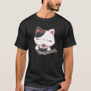 Katze Kitty isst japanisches Sushi Maki Essstäbche T-Shirt
