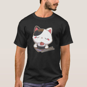 Katze Kitty isst japanisches Sushi Maki Essstäbche T-Shirt