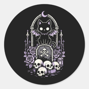 Katze Kitty Vamre Totenkopf und Süß Kawaii Goth Pu Runder Aufkleber
