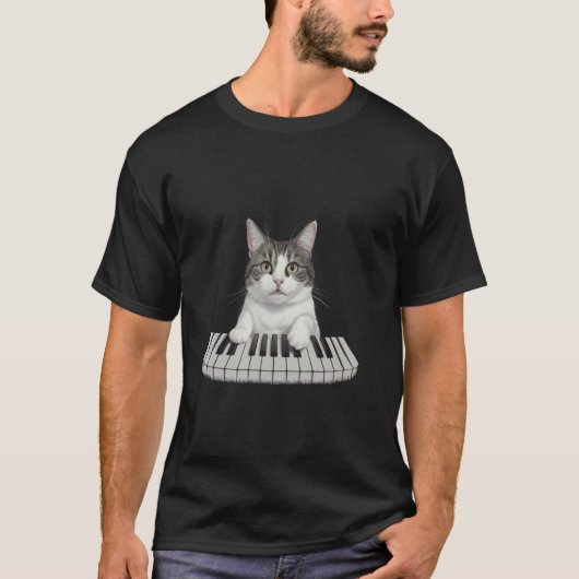 Katze Klavier T-Shirt (Vorderseite)