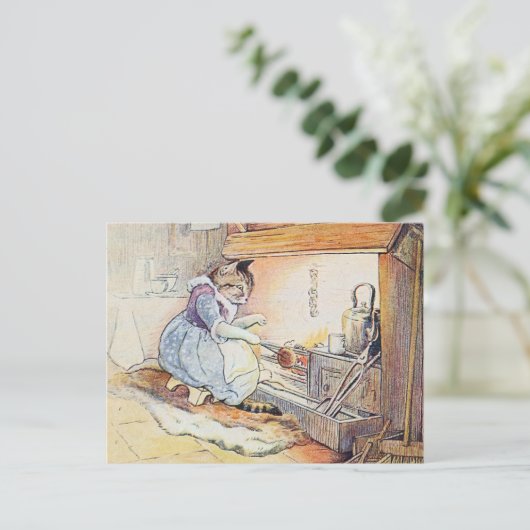 Katze Kochen mit der Feuerrezeptkarte Postkarte (Stehend Vorderseite)