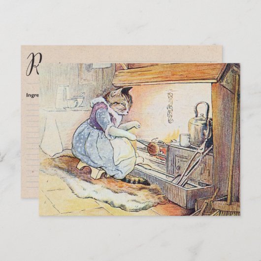 Katze Kochen mit der Feuerrezeptkarte Postkarte (Vorne/Hinten)