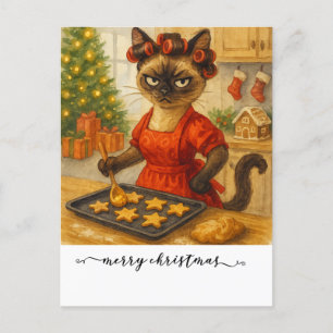 Katze kocht Weihnachtskeks für siamesische Katze Feiertagspostkarte