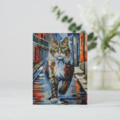 Katze, Kotofey, Straße, Stadt, Tier Feiertagspostkarte (Stehend Vorderseite)
