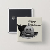 Katze & Kürbis Frohes Halloween Button (Vorne & Hinten)