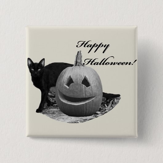 Katze & Kürbis Frohes Halloween Button (Vorderseite)