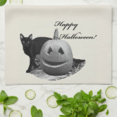 Katze & Kürbis Frohes Halloween Geschirrtuch (Gefaltet)