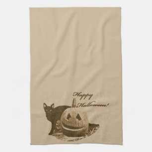 Katze & Kürbis Frohes Halloween Geschirrtuch