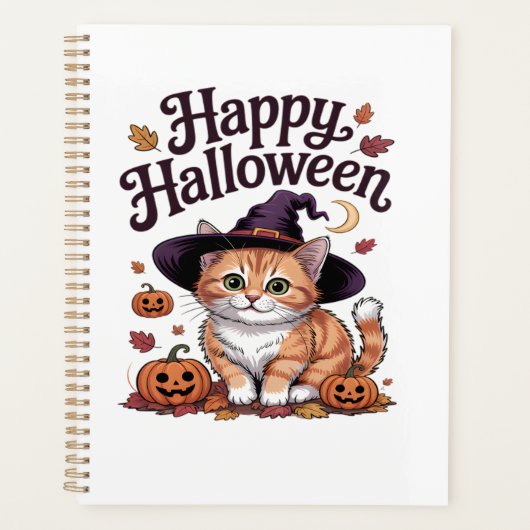 Katze Kürbis Frohes Halloween Planer (Vorderseite)