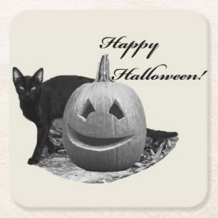 Katze & Kürbis Frohes Halloween Rechteckiger Pappuntersetzer