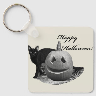 Katze & Kürbis Frohes Halloween Schlüsselanhänger
