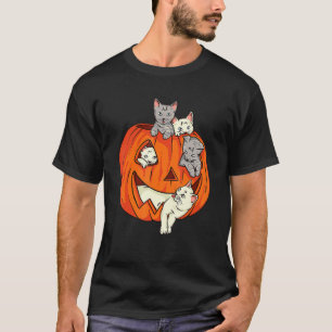 Katze Kürbis Geschnitzt Jack O Laterne Katze Hallo T-Shirt