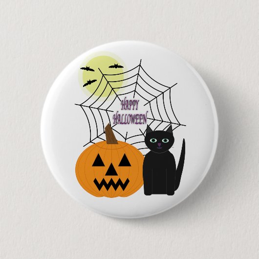 Katze & Kürbis Halloween Button (Vorderseite)