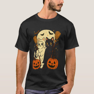 Katze Kürbis Halloween Gruselmond Fledermäuse Kätz T-Shirt
