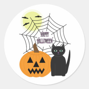 Katze & Kürbis Halloween Runder Aufkleber