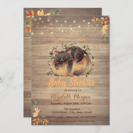 Katze, Kürbis, String-Leuchten, Textur-Baby-Dusche Einladung (Vorne/Hinten)