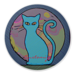 Katze Lady Blue Cat Sitting Thunder_Cove Keramikknauf
