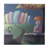 Katze Lady im Park Keramik Tile Fliese (Vorderseite)
