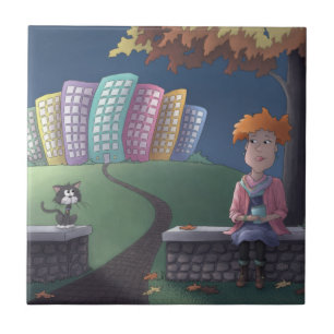 Katze Lady im Park Keramik Tile Fliese