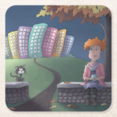 Katze Lady im Park Square Paper Untersetzer (Vorderseite)