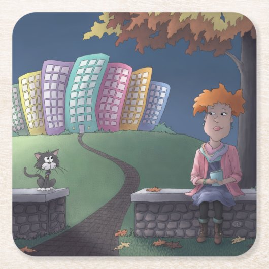 Katze Lady im Park Square Paper Untersetzer (Vorderseite)