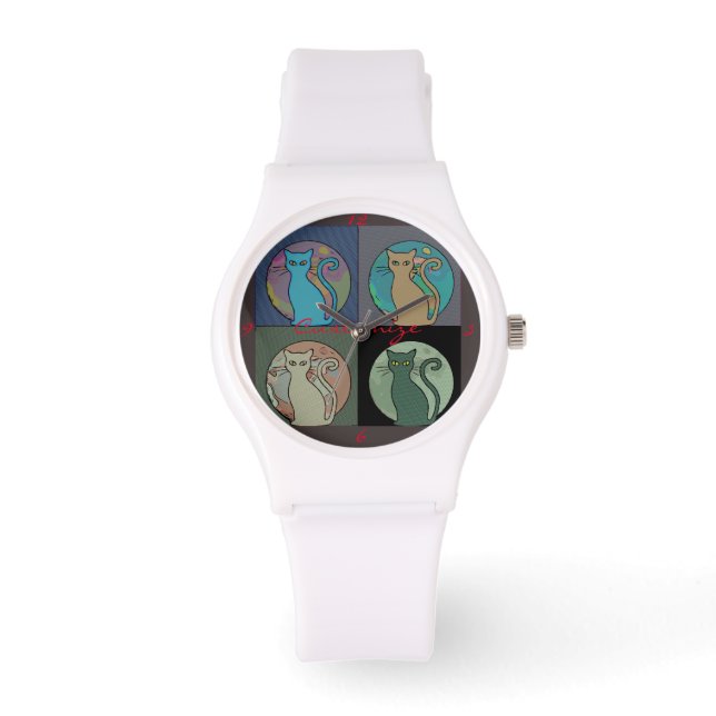 Katze Lady Multi Cats Sitzen Thunder_Cove Armbanduhr (Vorderseite)